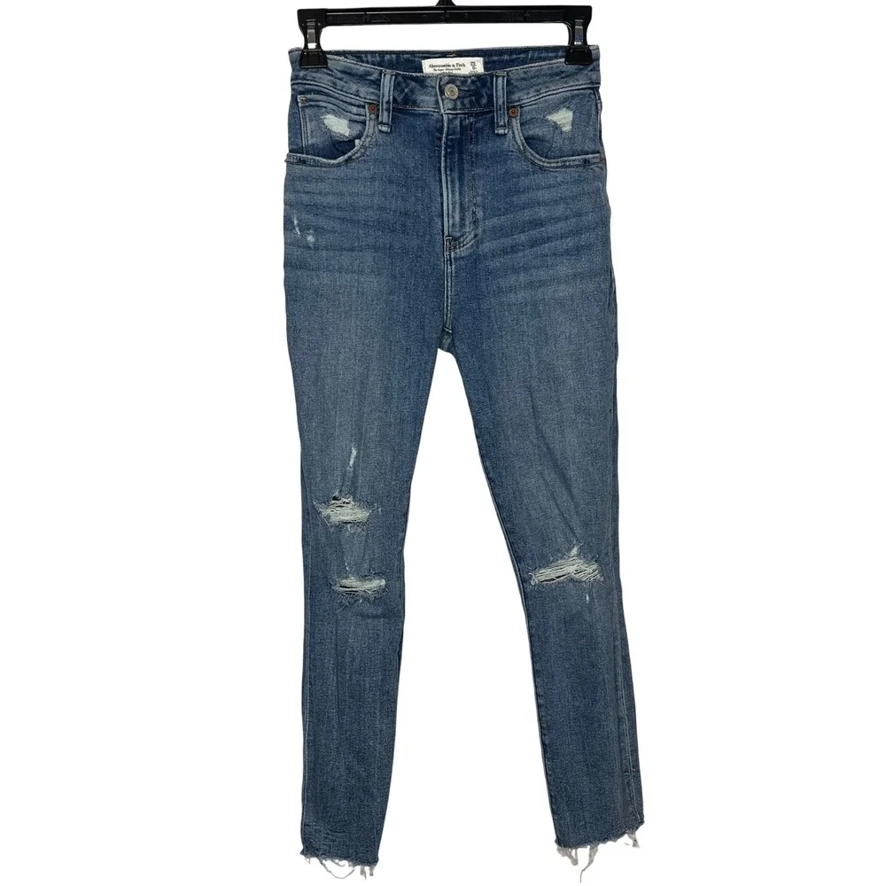 Abercrombie Fitch The Super‎ Skinny Ankle High Rise Distressed Jeans Size 25